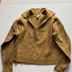 a new day Mustard V-Neck Collared Knit Sweater